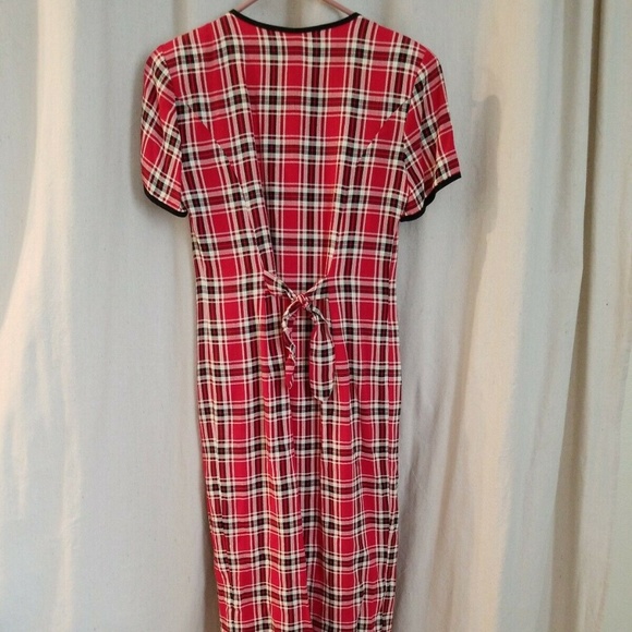 Red Black White PLAID Midi DRESS MISTY LANE Union - Picture 3 of 8